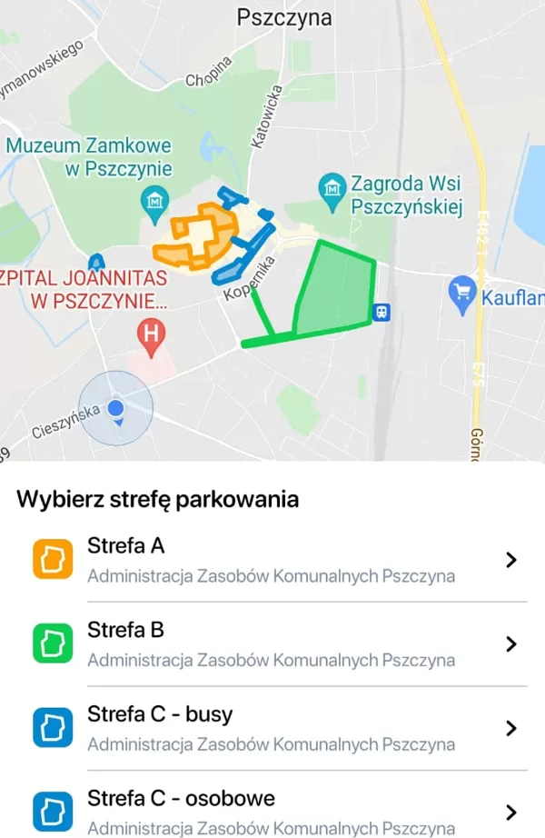 Strefy parkowania w aplikacji Mpay