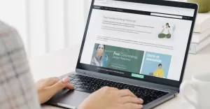 woman checking out free design resources website