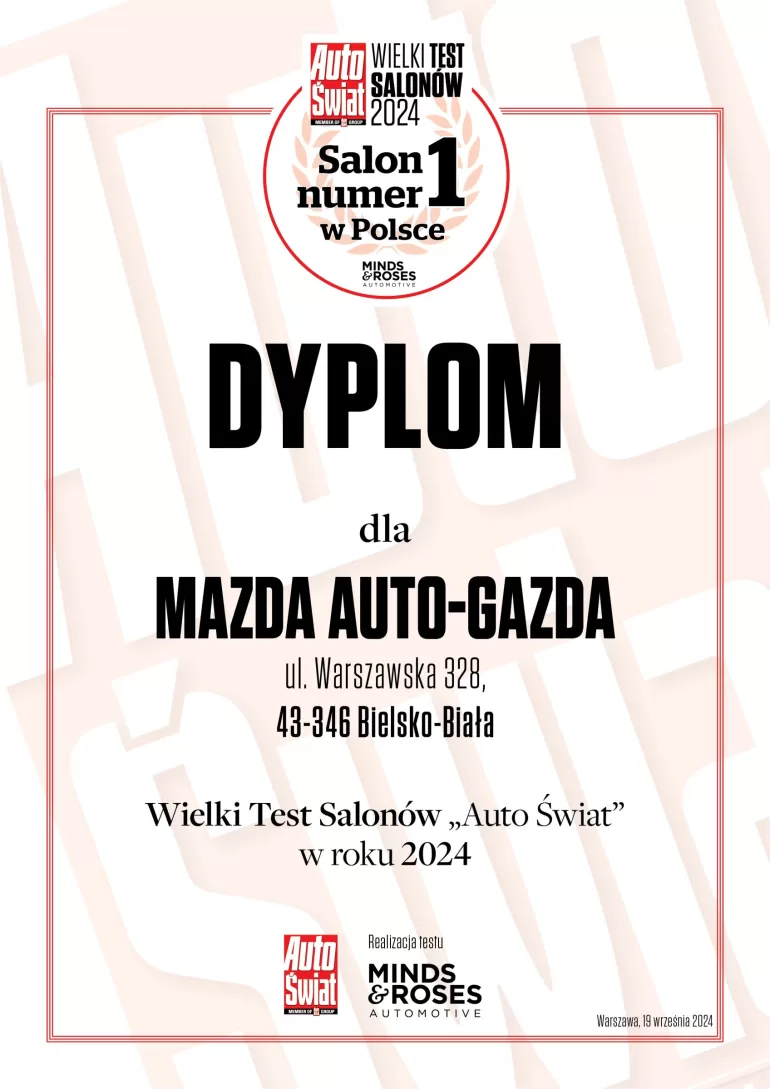 MAZDA AUTO GAZDA dyplom Salony 2024 Nr1 W PL
