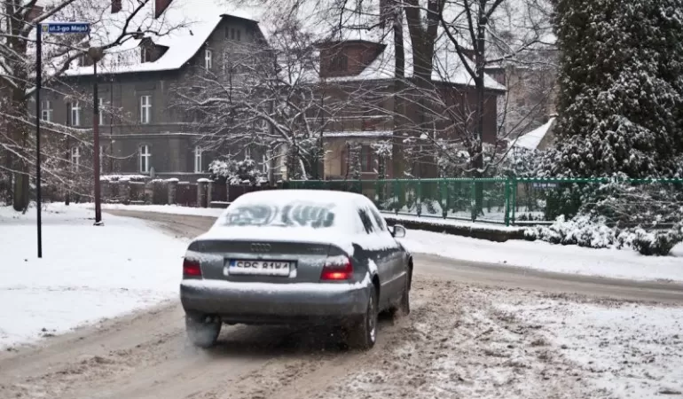 samochód, zima, ślisko, Pszczyna, lód, auto
