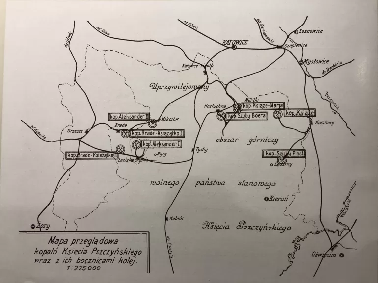 Mapa kopalń Księcia Pszczyńskiego 1929 r