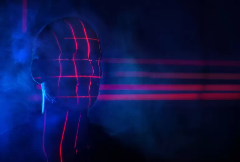 red laser grid on man s face