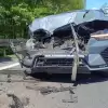 [FOTO] Wypadek drogowy na trasie DK 86. Poszkodowana kobieta kosząca trawę przy drodze