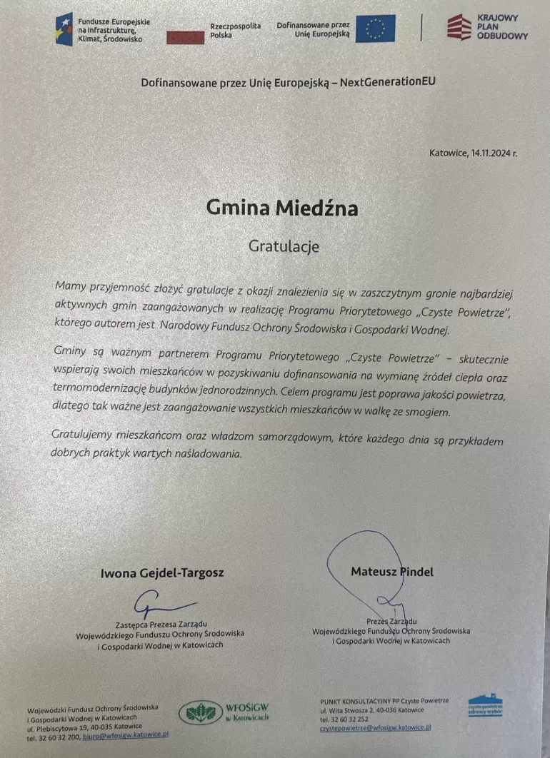 Kolejne wyróżnienie dla Gminy Miedźna