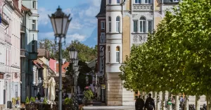 Rynek w Pszczynie, widok ulicy Piastowskiej