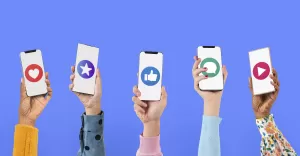 smartphone screen hand with social media icons
