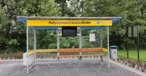 Przystanek z elektronicznym ekranem informacji pasażerskiej.